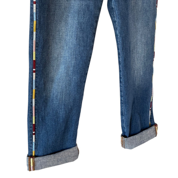 PILCRO Anthropologie Size 28 Slim Boyfriend Crop Embroidered Stripe Blue Jeans - Picture 9 of 12